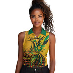 Personalized Black Jamaican Independence Day 1962 Women Sleeveless Polo Shirt Jumieka Streamertail Reggae Pattern LT01