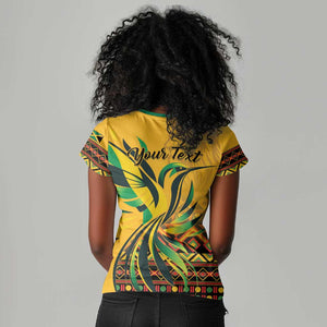 Personalized Black Jamaican Independence Day 1962 Women V-Neck T-Shirt Jumieka Streamertail Reggae Pattern LT01