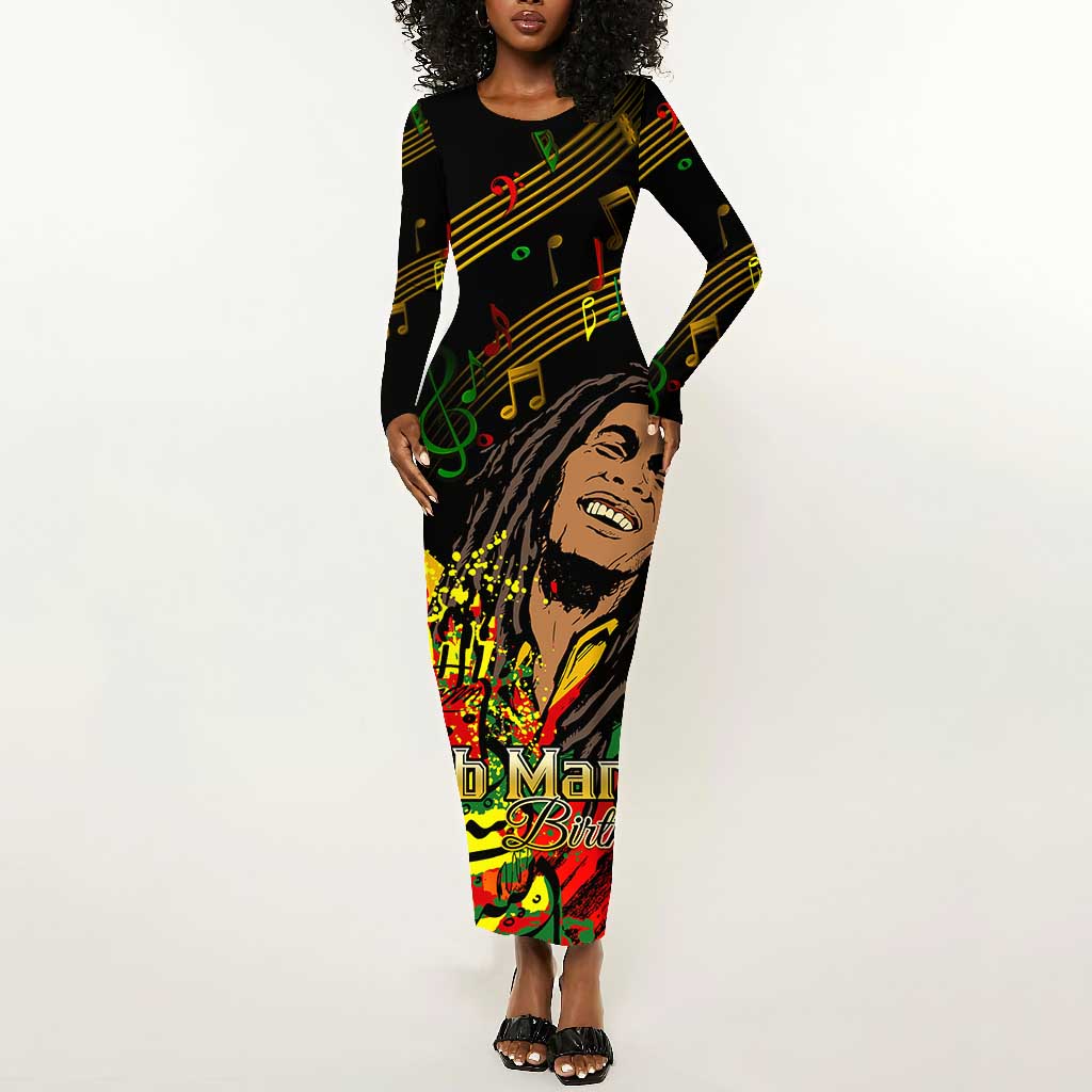 The Father of Reggae Long Sleeve Bodycon Dress - Legendary Birthday Tribute LT01