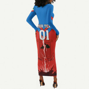 Support Nzalang Nacional - Equatorial Guinea Football Long Sleeve Bodycon Dress LT01