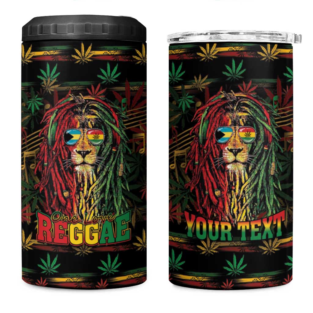 Personalized The Bahamas One Love Reggae Lion 4 in 1 Can Cooler Tumbler Caribbean Reggae Spirit