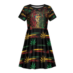 Personalized The Bahamas One Love Reggae Lion Kid Short Sleeve Dress Caribbean Reggae Spirit