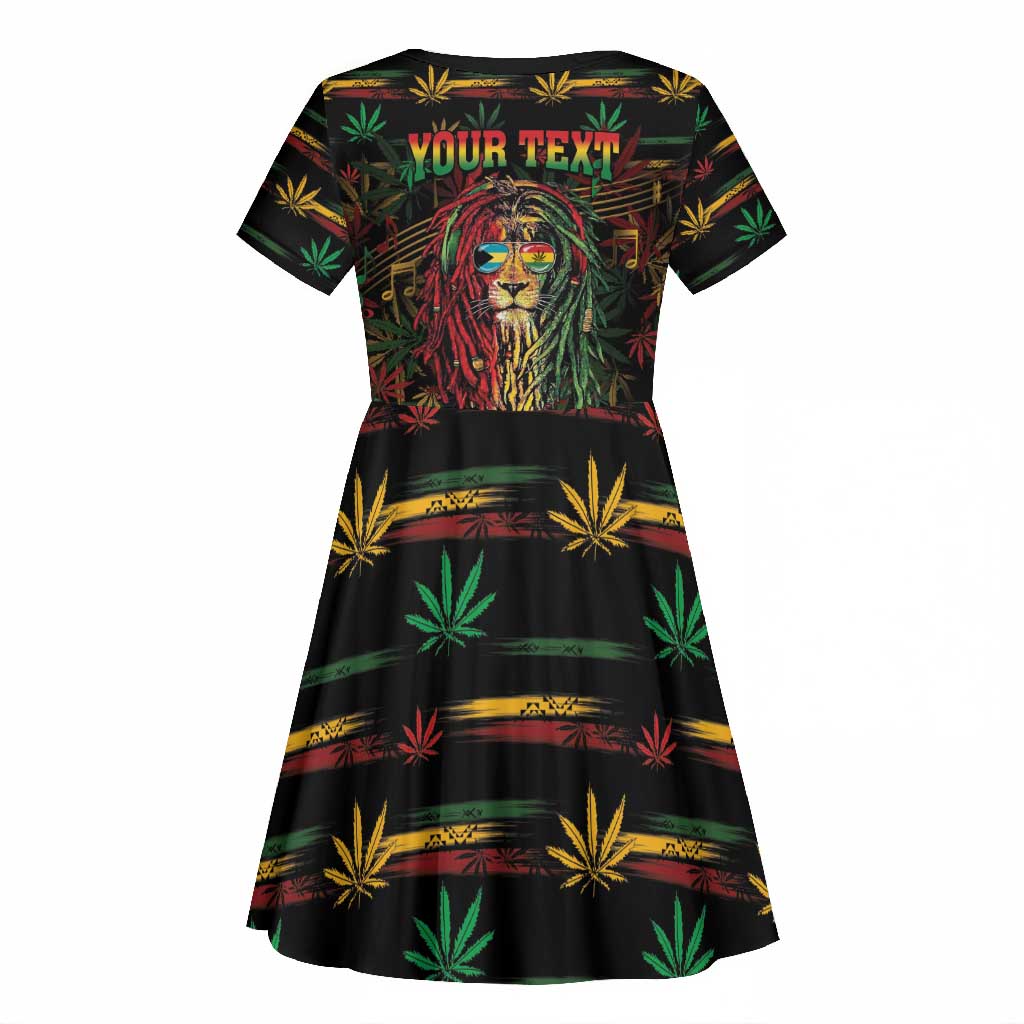 Personalized The Bahamas One Love Reggae Lion Kid Short Sleeve Dress Caribbean Reggae Spirit