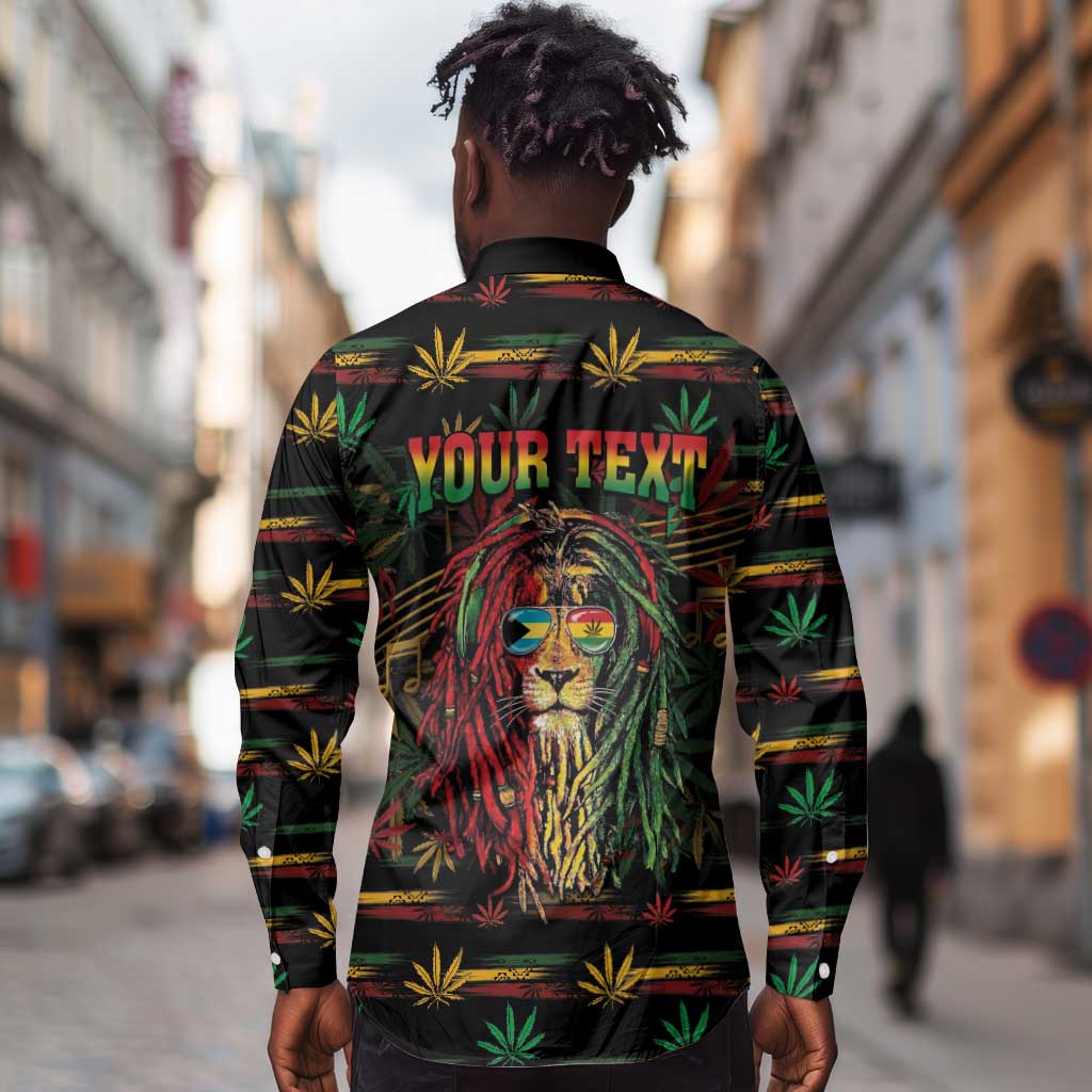 Personalized The Bahamas One Love Reggae Lion Long Sleeve Button Shirt Caribbean Reggae Spirit