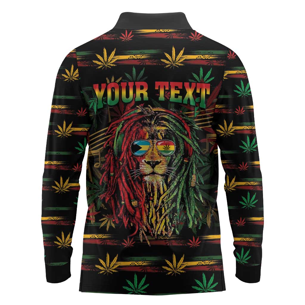 Personalized The Bahamas One Love Reggae Lion Long Sleeve Polo Shirt Caribbean Reggae Spirit