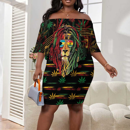 Personalized The Bahamas One Love Reggae Lion Off Shoulder Short Dress Caribbean Reggae Spirit