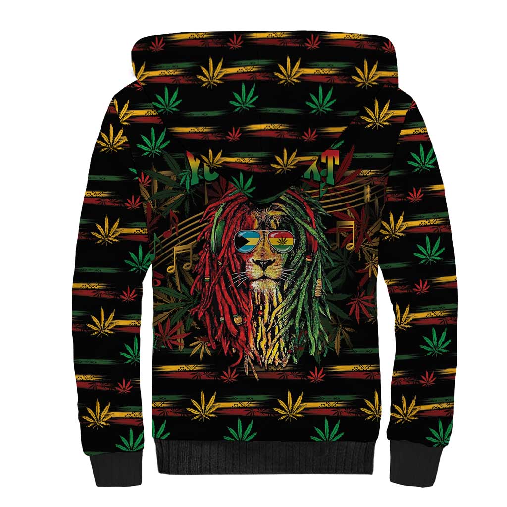 Personalized The Bahamas One Love Reggae Lion Sherpa Hoodie Caribbean Reggae Spirit