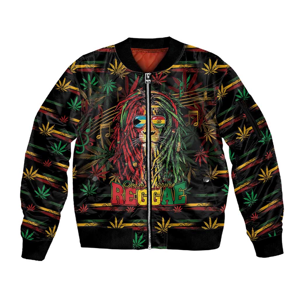 Personalized The Bahamas One Love Reggae Lion Sleeve Zip Bomber Jacket Caribbean Reggae Spirit