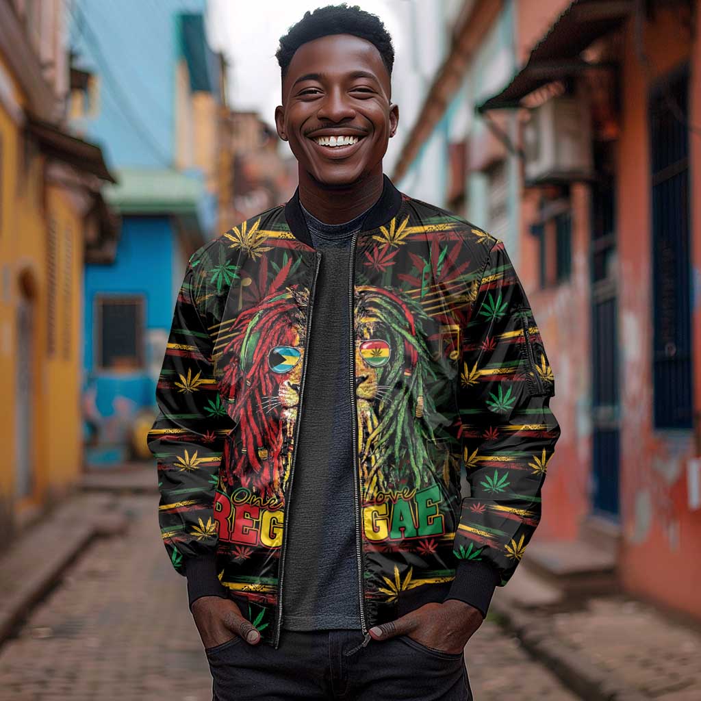 Personalized The Bahamas One Love Reggae Lion Sleeve Zip Bomber Jacket Caribbean Reggae Spirit