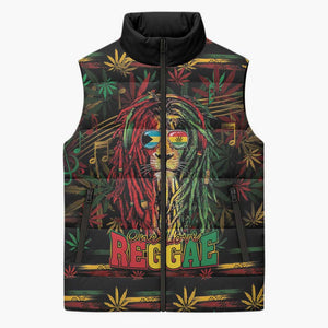 Personalized The Bahamas One Love Reggae Lion Sleeveless Puffer Jacket Caribbean Reggae Spirit