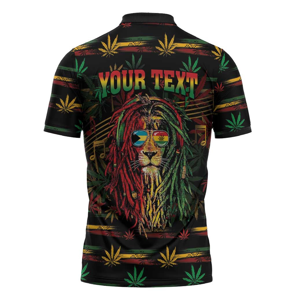 Personalized The Bahamas One Love Reggae Lion Zipper Polo Shirt Caribbean Reggae Spirit