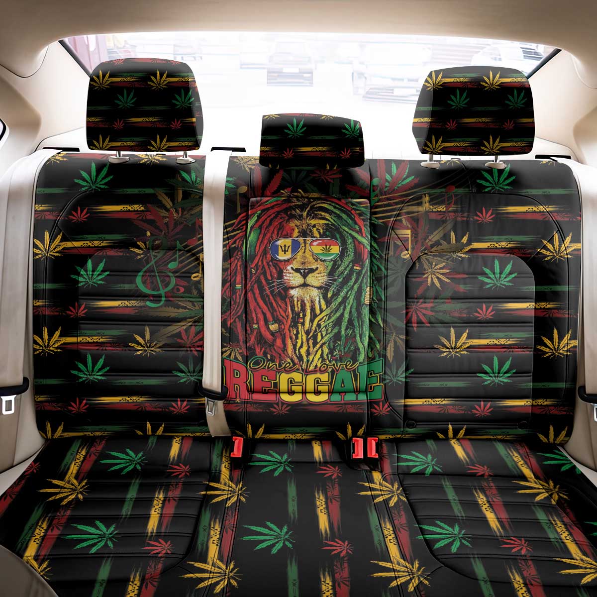 Barbados One Love Reggae Lion Back Car Seat Cover Caribbean Reggae Spirit