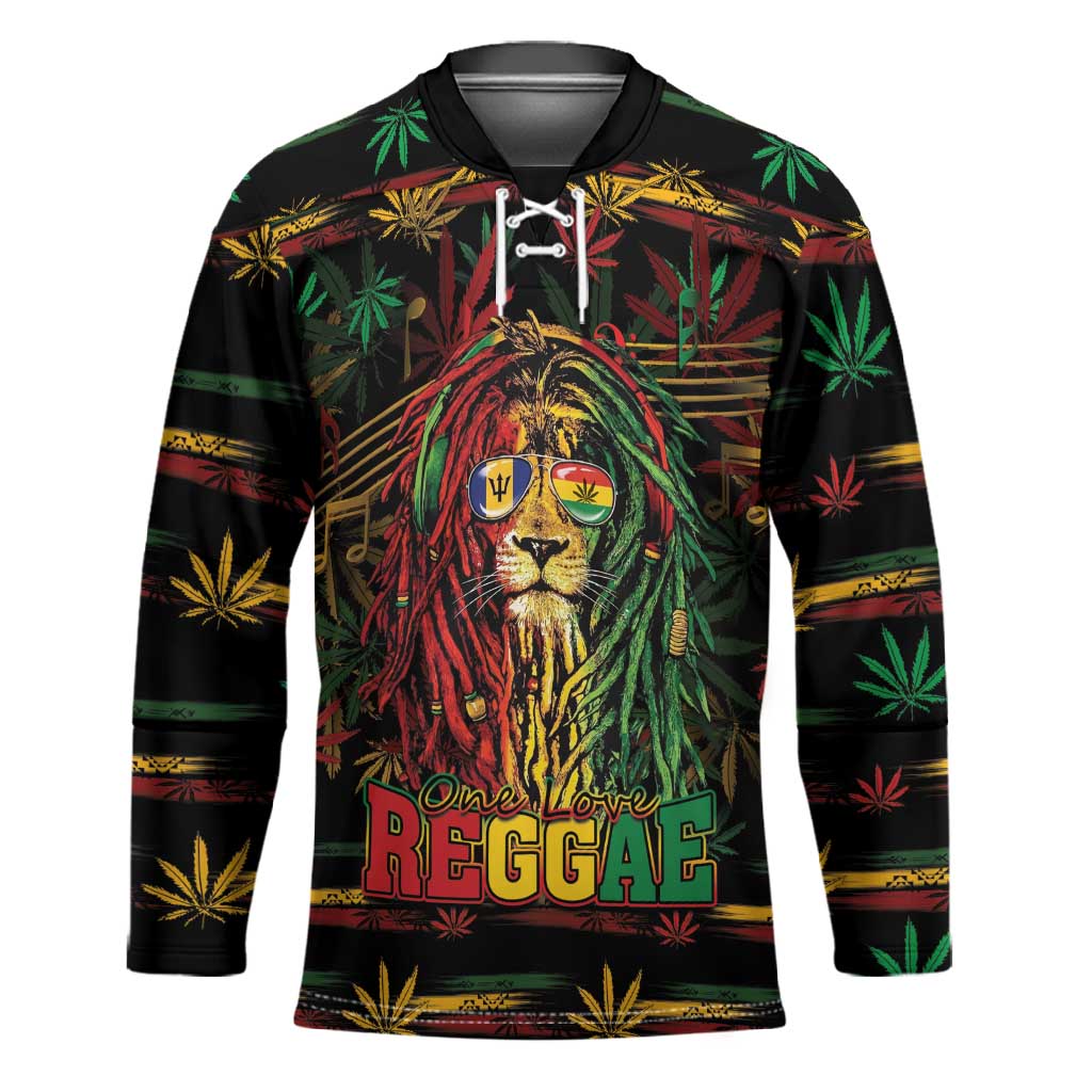 Personalized Barbados One Love Reggae Lion Hockey Jersey Caribbean Reggae Spirit