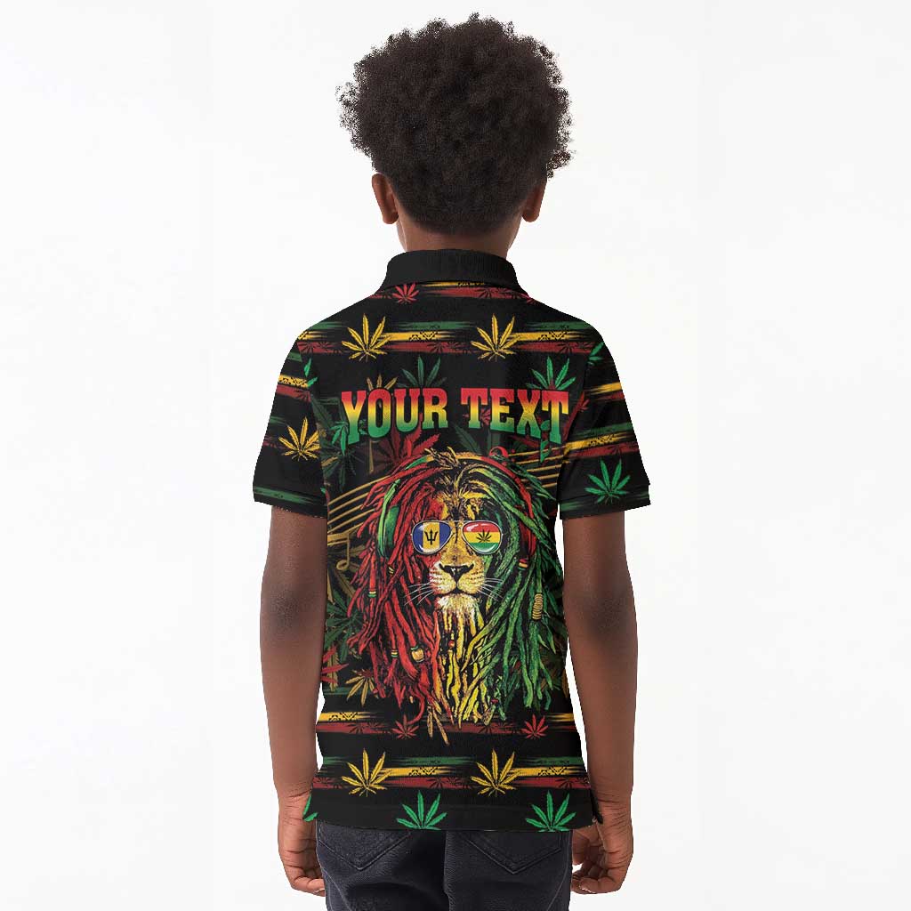 Personalized Barbados One Love Reggae Lion Kid Polo Shirt Caribbean Reggae Spirit