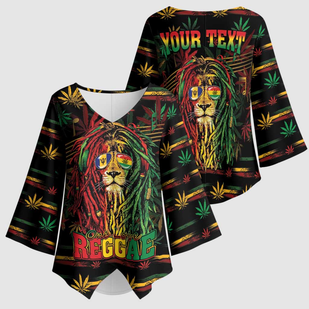 Personalized Barbados One Love Reggae Lion Kimono Sleeve Blouse Caribbean Reggae Spirit