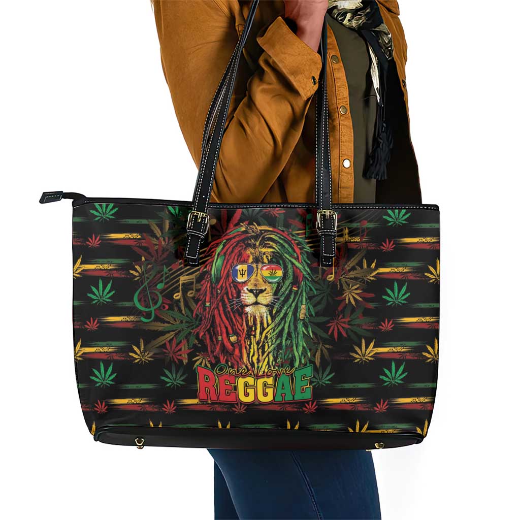 Barbados One Love Reggae Lion Leather Tote Bag Caribbean Reggae Spirit