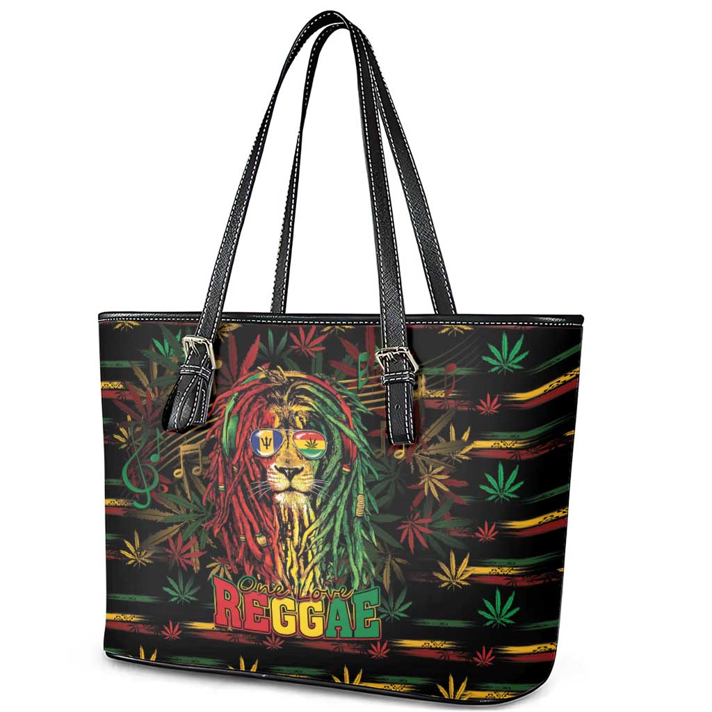 Barbados One Love Reggae Lion Leather Tote Bag Caribbean Reggae Spirit