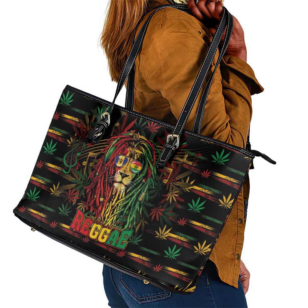 Barbados One Love Reggae Lion Leather Tote Bag Caribbean Reggae Spirit