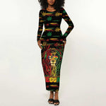 Personalized Barbados One Love Reggae Lion Long Sleeve Bodycon Dress Caribbean Reggae Spirit