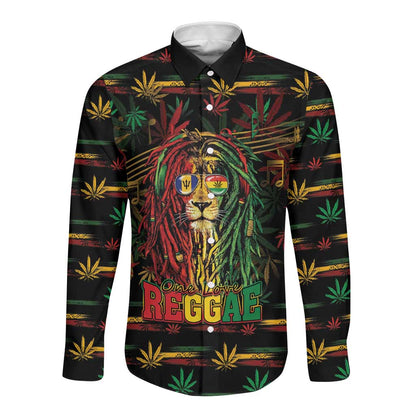Personalized Barbados One Love Reggae Lion Long Sleeve Button Shirt Caribbean Reggae Spirit
