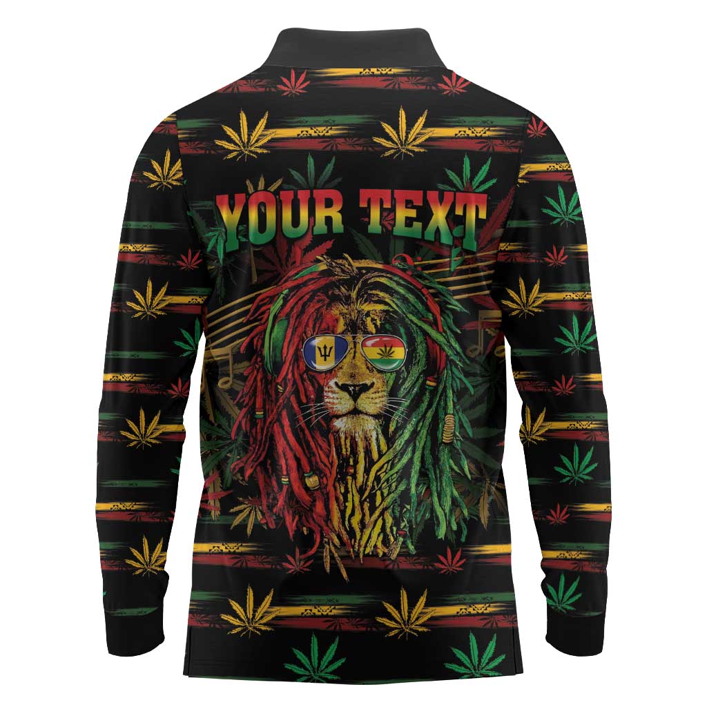 Personalized Barbados One Love Reggae Lion Long Sleeve Polo Shirt Caribbean Reggae Spirit