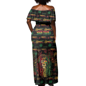 Personalized Barbados One Love Reggae Lion Off Shoulder Maxi Dress Caribbean Reggae Spirit