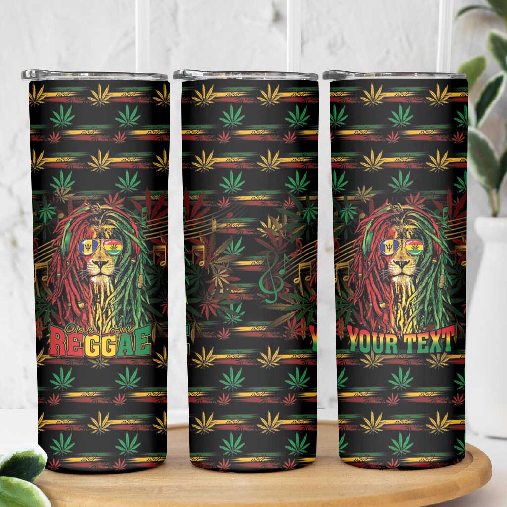 Personalized Barbados One Love Reggae Lion Skinny Tumbler Caribbean Reggae Spirit