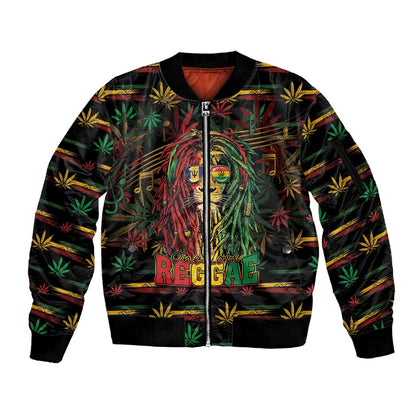 Personalized Barbados One Love Reggae Lion Sleeve Zip Bomber Jacket Caribbean Reggae Spirit