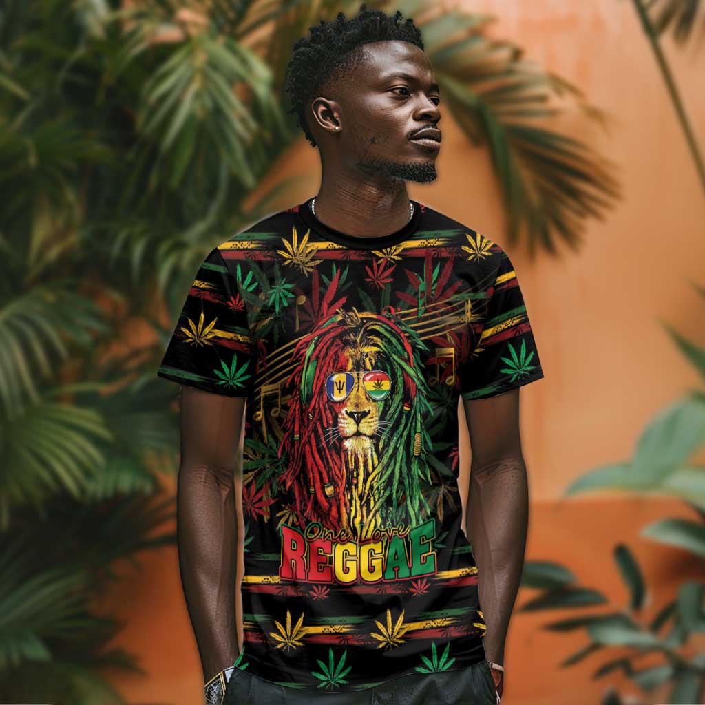 Personalized Barbados One Love Reggae Lion T shirt Caribbean Reggae Spirit