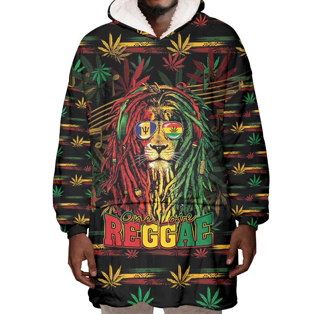 Personalized Barbados One Love Reggae Lion Wearable Blanket Hoodie Caribbean Reggae Spirit
