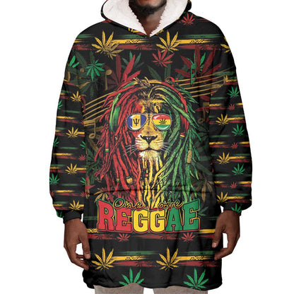 Personalized Barbados One Love Reggae Lion Wearable Blanket Hoodie Caribbean Reggae Spirit