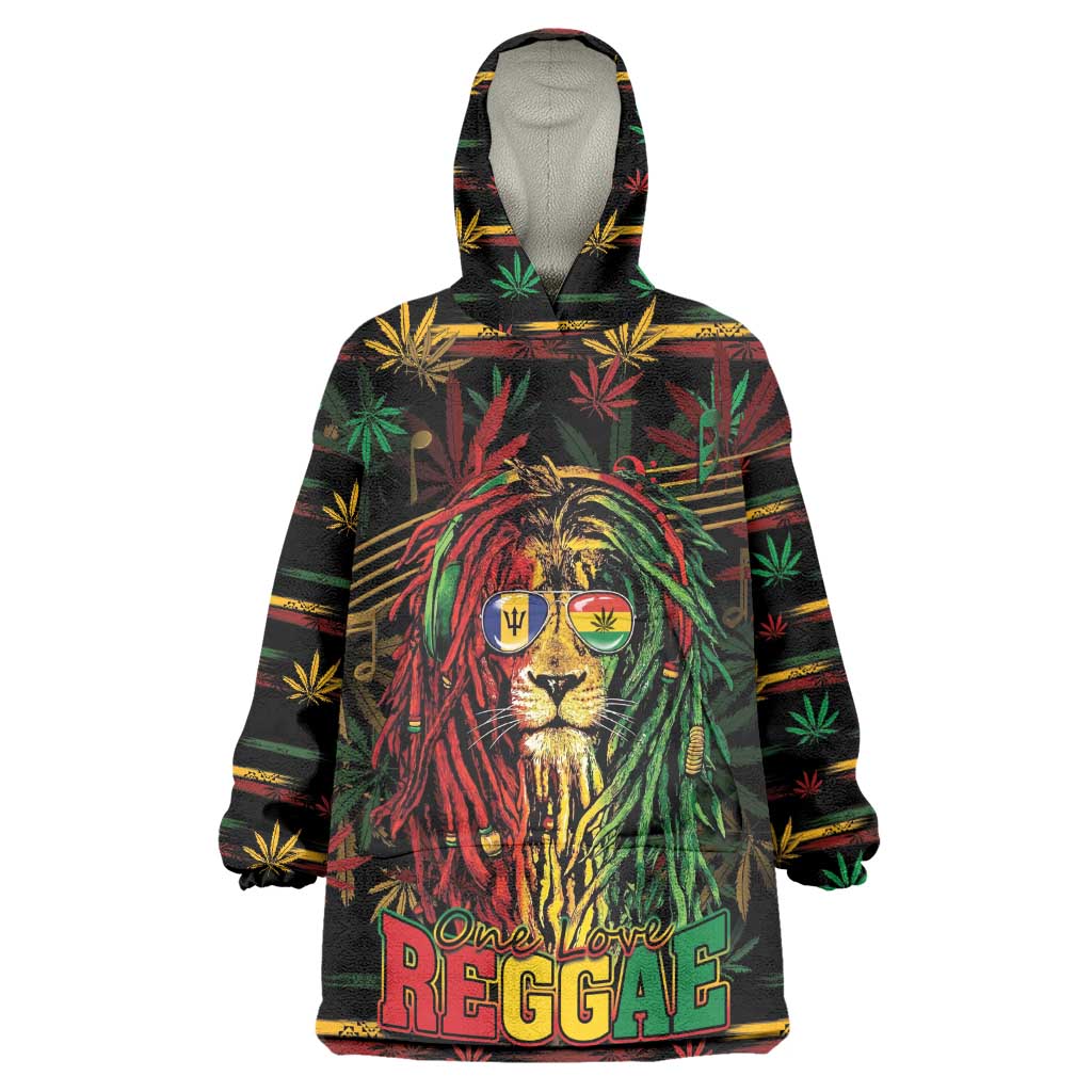 Personalized Barbados One Love Reggae Lion Wearable Blanket Hoodie Caribbean Reggae Spirit