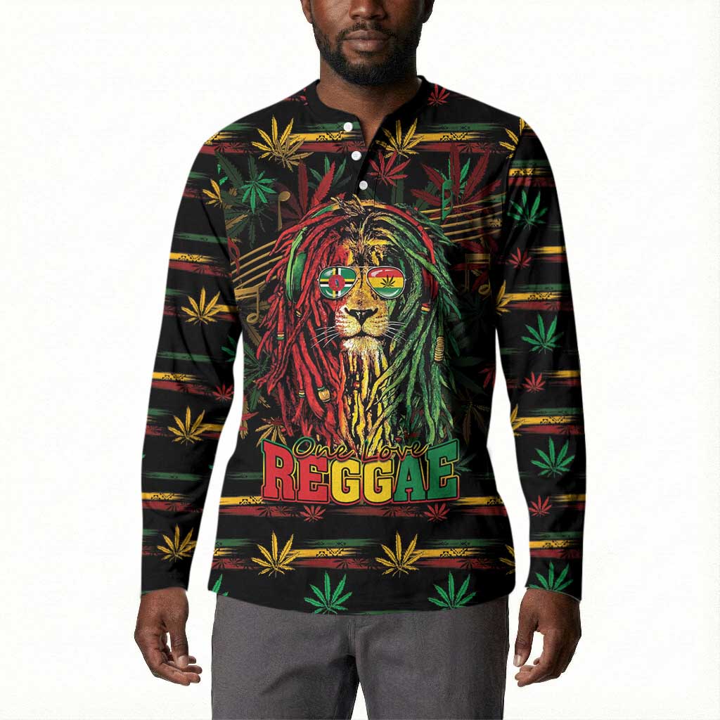 Personalized Dominica One Love Reggae Lion Button Sweatshirt Caribbean Reggae Spirit