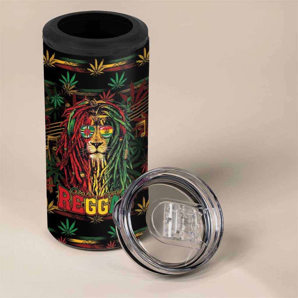Personalized Dominica One Love Reggae Lion 4 in 1 Can Cooler Tumbler Caribbean Reggae Spirit