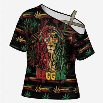 Personalized Dominica One Love Reggae Lion Cross Shoulder Shirt Caribbean Reggae Spirit