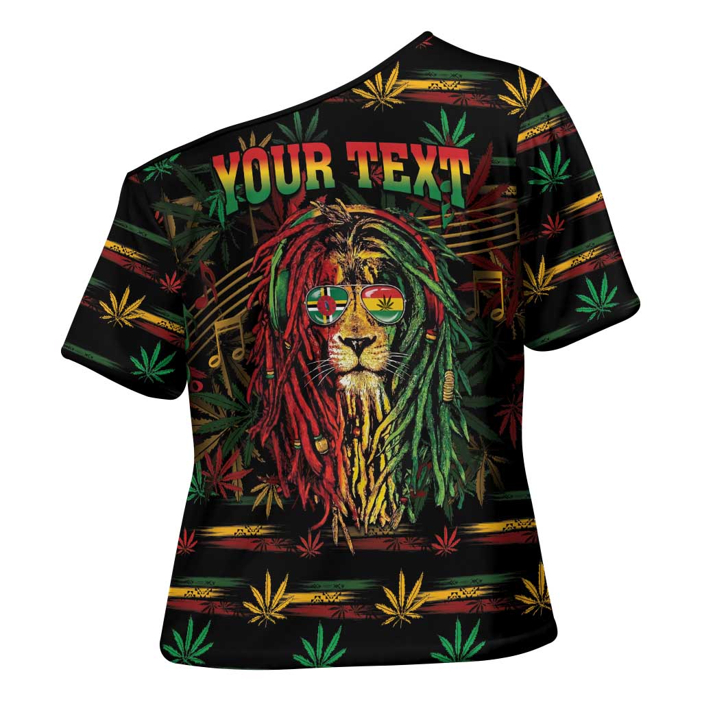 Personalized Dominica One Love Reggae Lion Cross Shoulder Shirt Caribbean Reggae Spirit