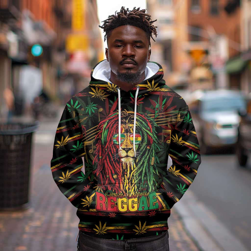 Personalized Dominica One Love Reggae Lion Hoodie Caribbean Reggae Spirit