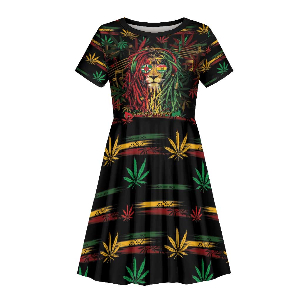 Personalized Dominica One Love Reggae Lion Kid Short Sleeve Dress Caribbean Reggae Spirit