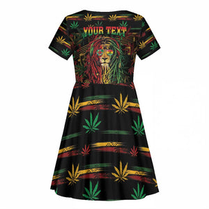 Personalized Dominica One Love Reggae Lion Kid Short Sleeve Dress Caribbean Reggae Spirit
