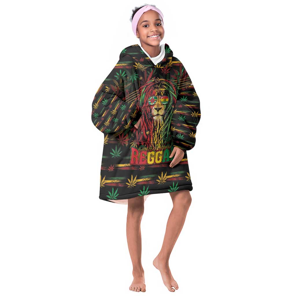 Personalized Dominica One Love Reggae Lion Kid Wearable Blanket Hoodie Caribbean Reggae Spirit