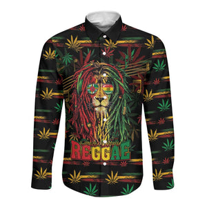Personalized Dominica One Love Reggae Lion Long Sleeve Button Shirt Caribbean Reggae Spirit
