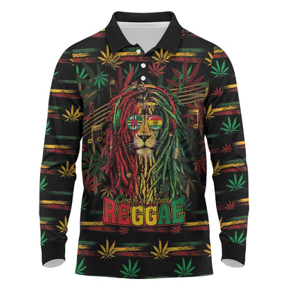 Personalized Dominica One Love Reggae Lion Long Sleeve Polo Shirt Caribbean Reggae Spirit