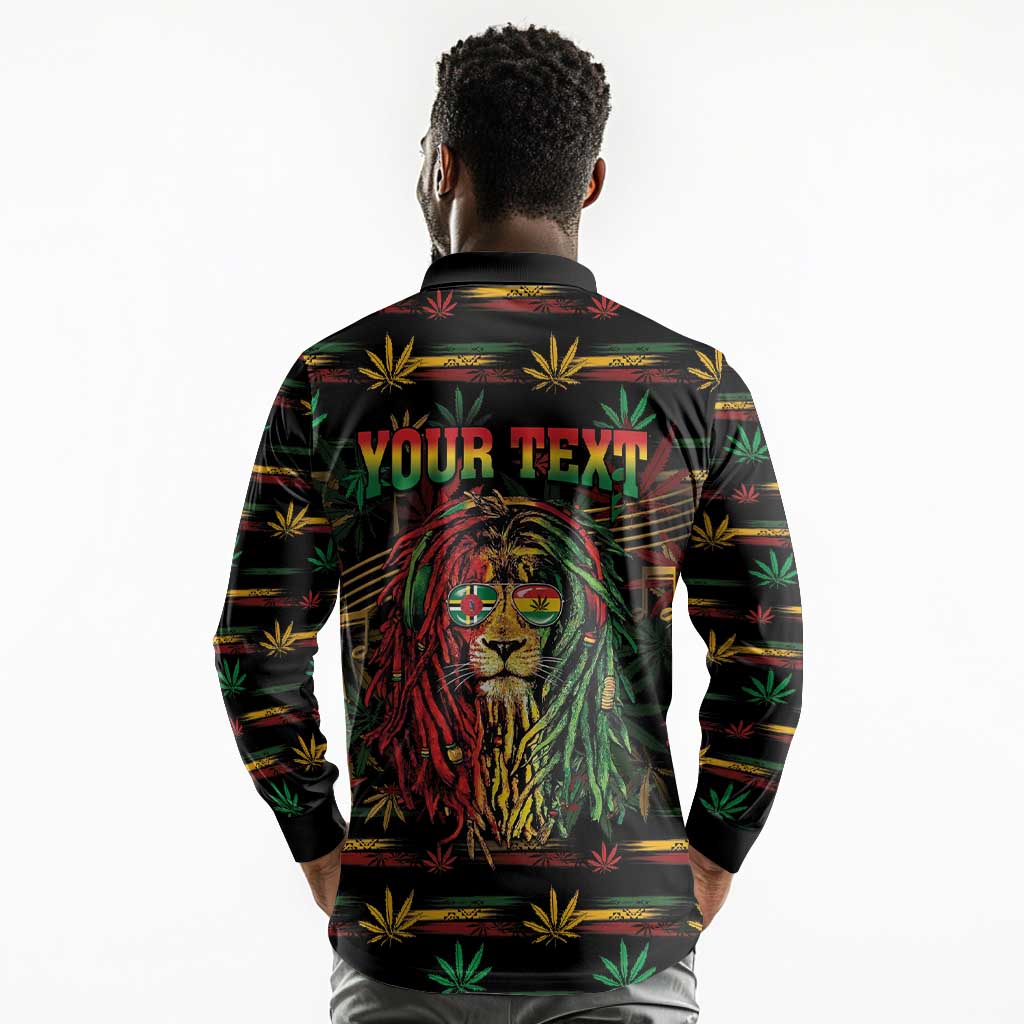 Personalized Dominica One Love Reggae Lion Long Sleeve Polo Shirt Caribbean Reggae Spirit