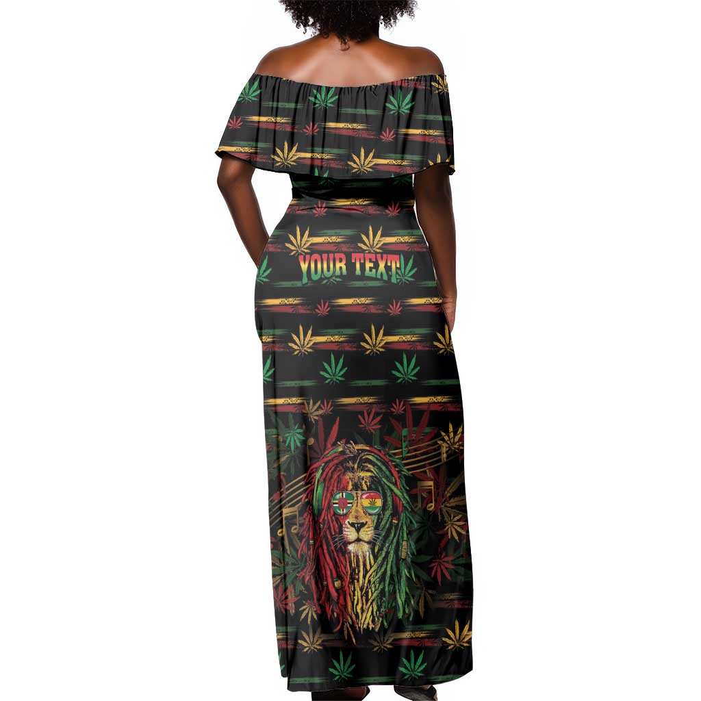 Personalized Dominica One Love Reggae Lion Off Shoulder Maxi Dress Caribbean Reggae Spirit