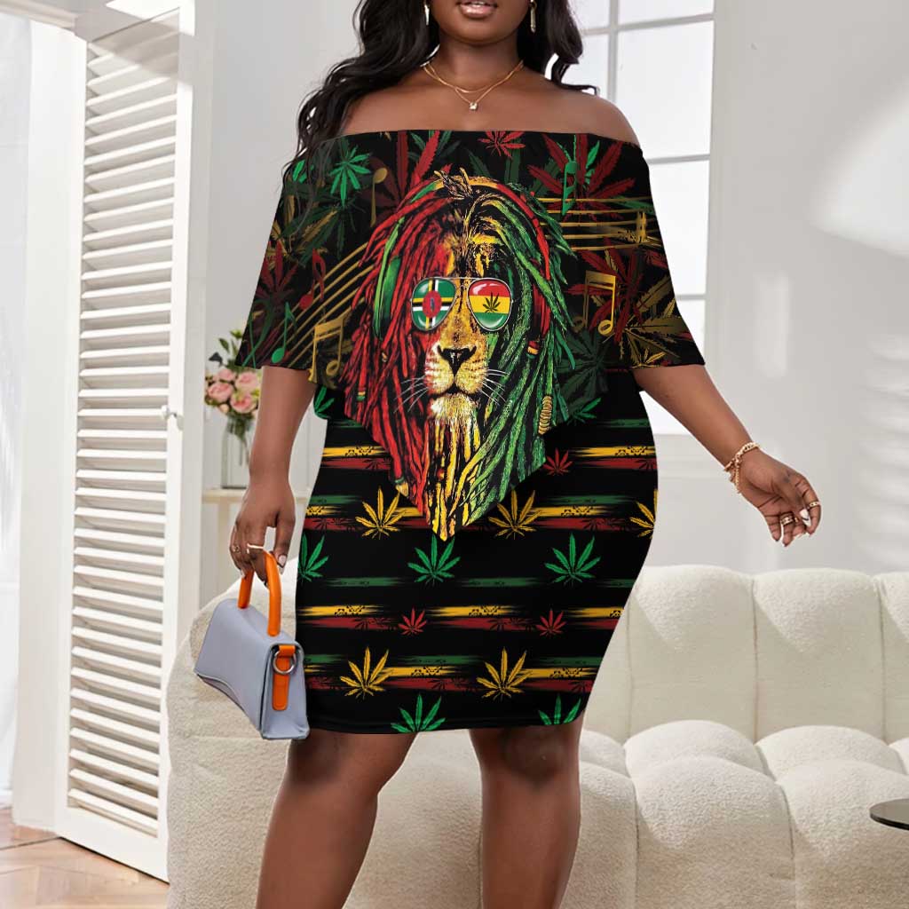 Personalized Dominica One Love Reggae Lion Off Shoulder Short Dress Caribbean Reggae Spirit