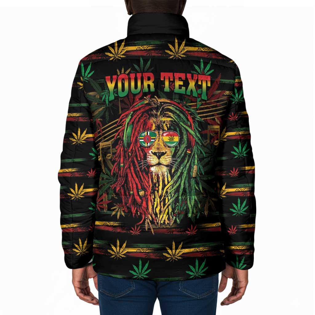 Personalized Dominica One Love Reggae Lion Padded Jacket Caribbean Reggae Spirit