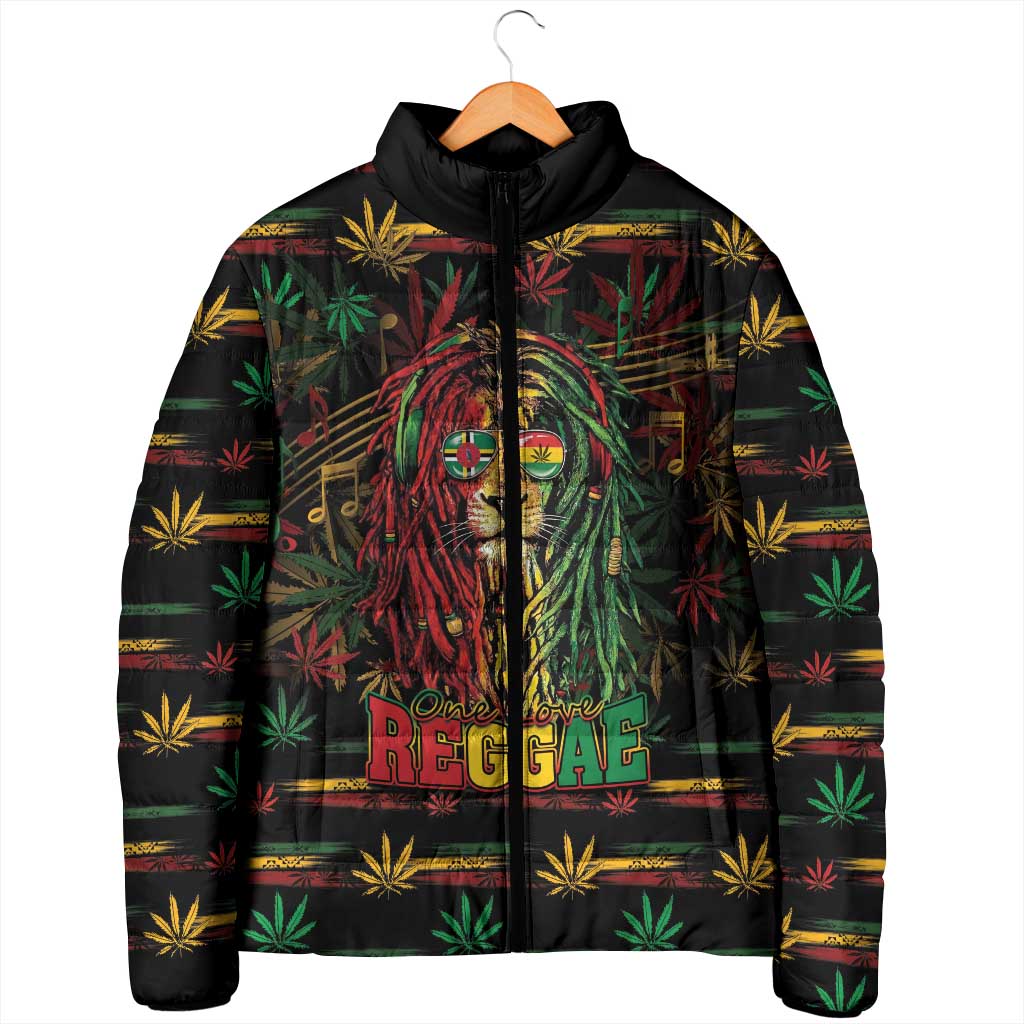 Personalized Dominica One Love Reggae Lion Padded Jacket Caribbean Reggae Spirit