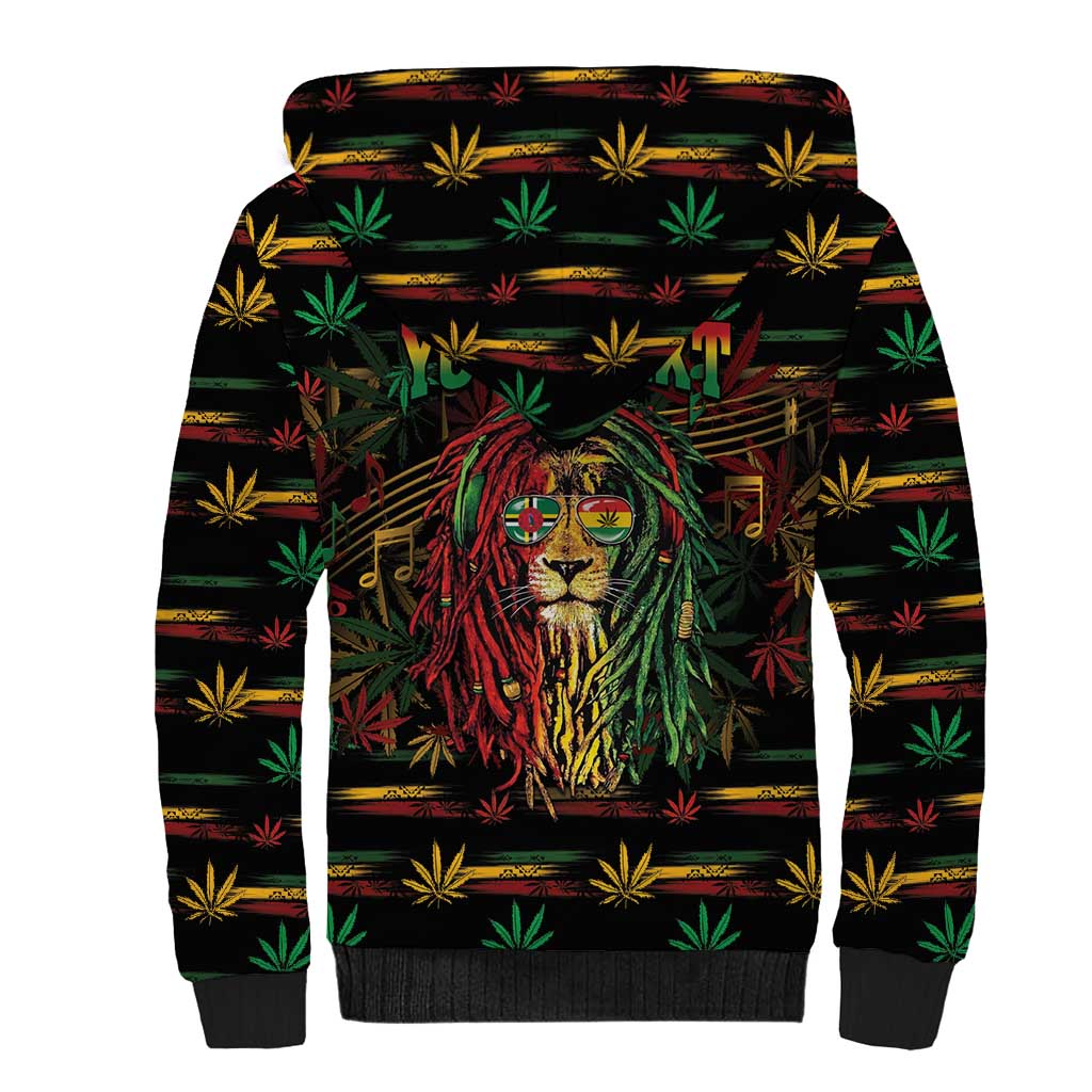 Personalized Dominica One Love Reggae Lion Sherpa Hoodie Caribbean Reggae Spirit