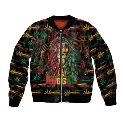 Personalized Dominica One Love Reggae Lion Sleeve Zip Bomber Jacket Caribbean Reggae Spirit