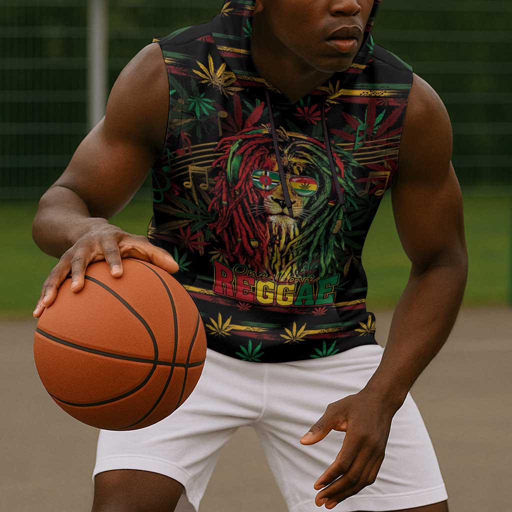 Personalized Dominica One Love Reggae Lion Sleeveless Hoodie Caribbean Reggae Spirit